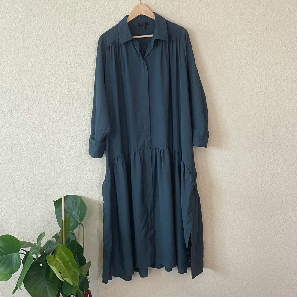 COS Dark Teal Long Shirt Dress
